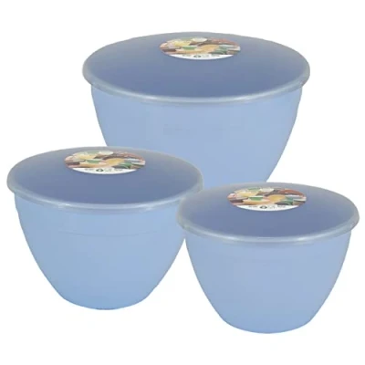 Image of Just Pudding Basins 3 Larger Bowl Sizes and Lids in 1 Set, 1x 1.5 pint (850ml), 2 (1.14lt), (1.71lt) Blue