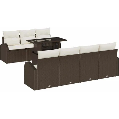 Image of vidaXL 8 Piece Garden Sofa Set with Cushions Brown Poly Rattan