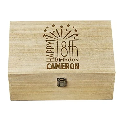 Image of Raised Words 18th Birthday Gift Personalised Large wooden Keepsake Box
