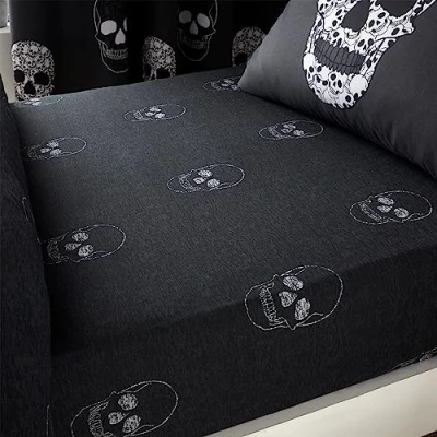 Image of Catherine Lansfield Skulls Single Fitted Sheet Grey