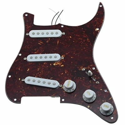 Image of KAISH Loaded American ST/Strat Style SSS Pickguard Prewired Pick Guard With Ceramic Pickups for Stratocaster/Strat Vintage Tortoise White Covers and Knobs