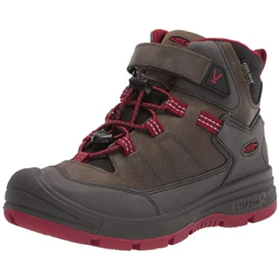 Image of KEEN REDWOOD MID WP C Hiking Boot, STEEL GREY/RED DAHLIA, 10 UK Child