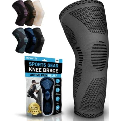 Image of POWERLIX Knee Support for Women/Men, Brace Compression Sleeve Arthritis, Joint Pain, Ligament Injury, Meniscus Tear, ACL, MCL, Tendonitis, Running, Squats, Sports, Gray, XXLarge