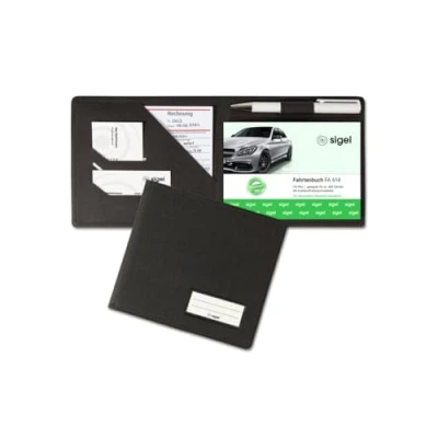 Image of SIGEL EF610 Protective Cover for A6 Landscape Forms (e.g. Driving Book, Receipt) with Practical Pockets Receipts and Integrated Pen Holder, Black