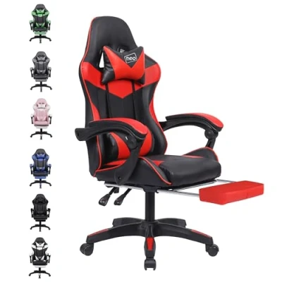 Image of Neo® Executive PU Leather Massage Sport Racing Car Gaming Office Chair With Lumbar Support Footrest (Red)