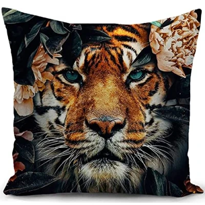Image of HUASHUZI Tiger Cushion Cover Decorations Pillow Gifts Ornaments Home Decor for Livingroom Couch Sofa Throw Case 18&quot;x18&quot;(45x45cm)
