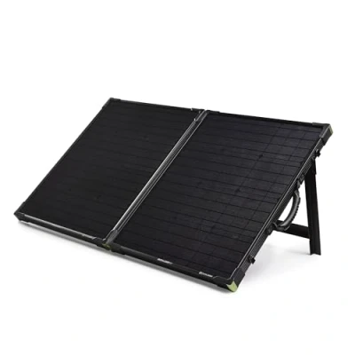 Image of Goal Zero Boulder 100 Briefcase Solar Panel W Total 2 X 50 Panels Fabric Carry Case Integrated Kick Stand Output 8 mm port male: 14 22 V, up to 7 A (100 Max) Cell Type: Monocrystalline