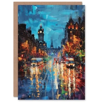 Image of Artery8 Edinburgh Princes Street Cityscape Painting Greeting Birthday Card Him Her All Blank