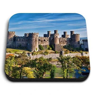Image of 1 x Square MDF Fridge Magnet Welsh Conwy Castle Wales 16376