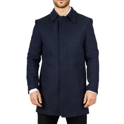 Image of Men&#039;s Overcoat Classic Collar Wool Blend Trench Coat Winter Jacket Navy 5XL