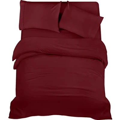 Image of Utopia Bedding 4 Piece Double Set Duvet Cover, Fitted Sheet with Pillow cases Soft Brushed Microfiber (Burgundy)