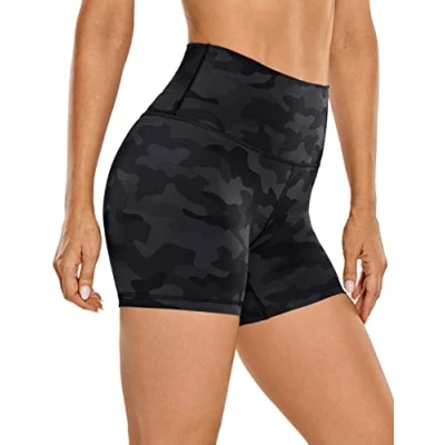 Image of CRZ Yoga Women&#039;s Naked Feeling 4&#039;&#039; Gym Shorts High Waisted Cycling Workout Running Spandex Dark Grey Camouflage 12