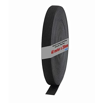 Image of HIMRY Flat Elastic Band, Polyester, Black, 40m x 20mm