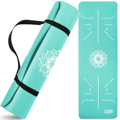 Image of Yoga mat Exercise NBR Fitness foam Extra Thick Non Slip Large Padded High Density ideal for HiiT Pilates gymnastics mats &amp; Workout with Free Carry Strap (Teal Asana)