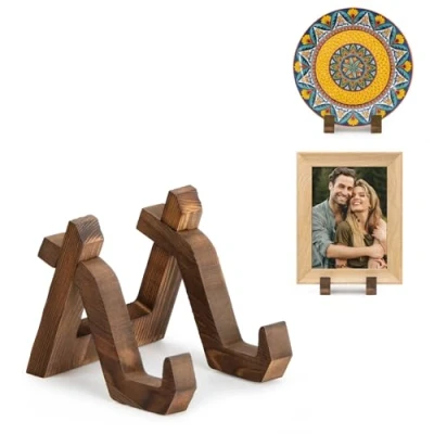 Image of ANBOXIT Plate Display Stand, 4 Inch Holder for Displaying, Decorative Picture Frame Dish Photo Plaque Platter Wood Stand
