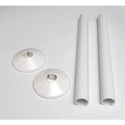Image of White Radiator Pipe Covers Greenedhouse SnapFit 2 Pack 200mm Long 15mm Central Heating Clip On Snappit