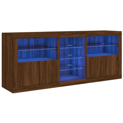 Image of vidaXL Sideboard with LED Lights Brown Oak 162x37x67 cm