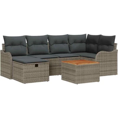 Image of vidaXL 7 Piece Garden Sofa Set with Cushions Grey Poly Rattan