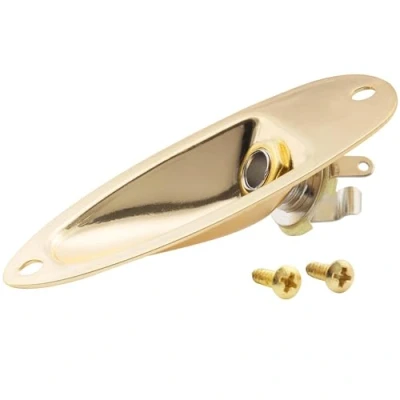 Image of Musiclily 6.35mm Boat Shape Guitar Loaded Jack Socket Plate for Strat Style Electric Guitar, Gold