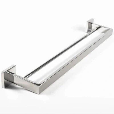 Image of Pebble Grey™ Manhattan Double Towel Rail for Bathroom, Wall Mounted with Screws, Industrial Style Bath &amp; Hand Holder, Contemporary Design, Anti Rust, Concealed Fixings (Chrome)