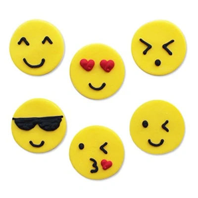 Image of Anniversary House SF535 Smiley Assorted Emoji Emojions Sugarcraft Toppers, Edible, Yellow, 3.5cm (1.4&quot;)