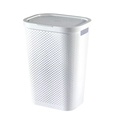Image of Curver Infinity Dots 100% Recycled Rectangular Laundry Hamper 60 Litres White