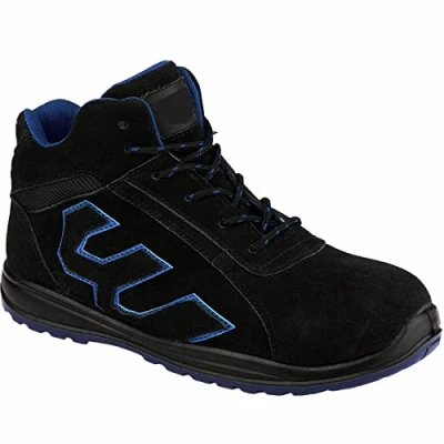 Image of Men&#039;s Leather Lightweight Steel Toe Cap Shock Absorbing Heel Safety Work Boots Trainers Lace Up Shoes UK Sizes 6 12 (Black Blue WF33, UK_Footwear_Size_System, Adult, Men, Numeric, Medium, Numeric_11)