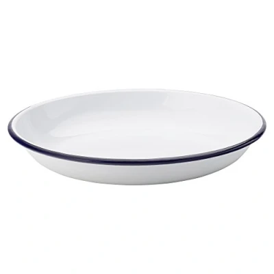 Image of Utopia Eagle Enamel Deep Plates 8.5&quot; / 22cm Single White Oval with Blue Rim