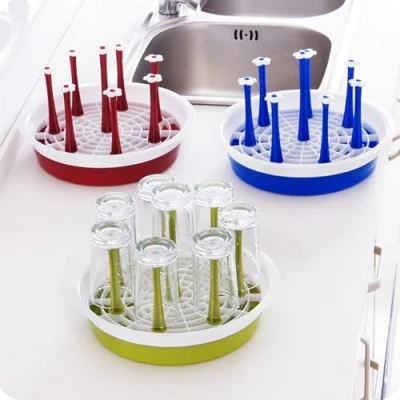 Image of HK Online Round GREEN GLASSES Drainer &amp; KITCHEN TIMER Counter Top Dish Rack, Mug Cutlery Holder, Drip Tray (GREEN Timer)
