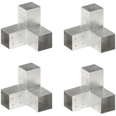 Image of vidaXL Post Connectors 4 pcs Y Shape Galvanised Metal 81x81 mm