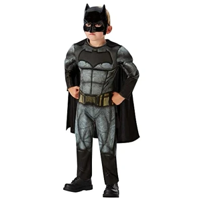 Image of Rubie&#039;s 640809L000 Justice League Official DC Batman Deluxe, Children Costume Large Age 7 8 Years, Height 128 cm, Boys, Grey, L