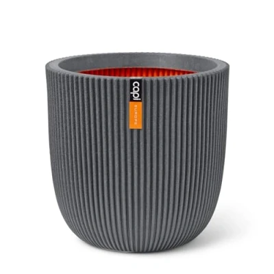 Image of CAPI EUROPE Planter ball Groove NL 35x34 Dark grey Opening Ø29 Pot for indoor and outdoor use Shatterproof 100% recyclable KGVDG932