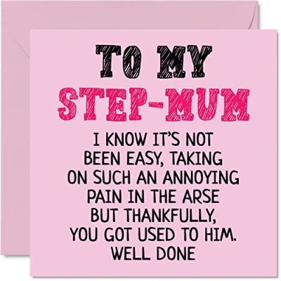 Image of Step Mum Birthday Card Well Done Funny Novelty Happy from Son Daughter, 145mm x Beautiful Mother&#039;s Day Greeting Cards for Mom Mummy Mama Mam Mammy Mommy