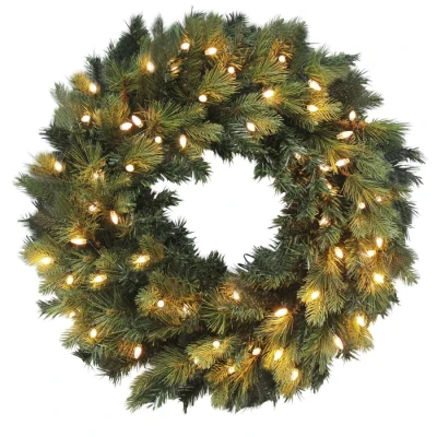Image of 30&quot; Luxury Pre Lit Artificial Pine Wreath Christmas Decoration Warm White LEDs