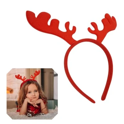 Image of Xmas Novelty Adult Antlers Headband, Reindeer, Star Head Bopper Santa, Snowman Kids (Red Antlers)