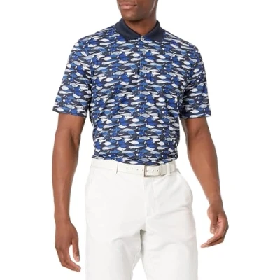 Image of Amazon Essentials Men&#039;s Regular Fit Quick Dry Golf Polo Shirt, Blue Fish, XS