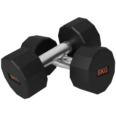 Image of SPORTNOW Dumbbells Set, Hand Weights Pair with 12 Sided Shape and Non Slip Grip for Men Women Home Gym Workout, 2 x 8kg