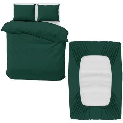 Image of MOONLIGHT20015 King Bedding Set 4 Piece Duvet Cover Fitted Sheet with Pillow cases Soft Brushed Microfiber sets Emerald