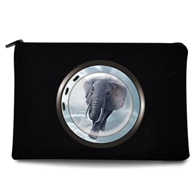 Image of Window Printed Zip Canvas Pouch Makeup Bag Make Up Bag, Cosmetic Travel Bag,Toiletry Bag,Organizer Bags,Toiletry Bags, Bride Bridesmaid Bag,Pencil Bag,Wash Bag,Coin Purse (Elephant in Window)