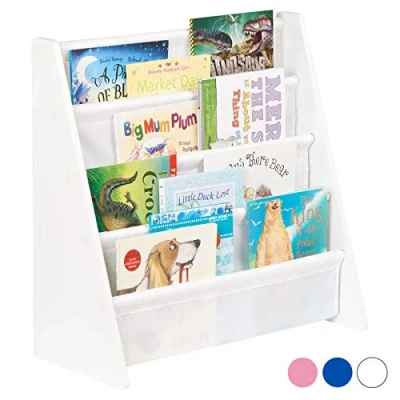 Image of Hartleys Childrens Fun White Wooden Bookshelf Choice of Fabric Colour
