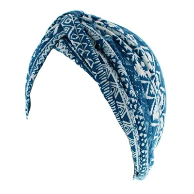 Image of Topkids Accessories Hair Turban Head Wrap, Sleep Cap, Scarf, Towel, Chemo Headwear for Women UK, Silk Wrap Sleeping (Aztec Print Teal)