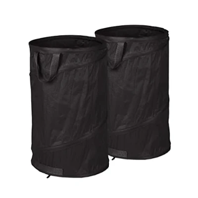 Image of Relaxdays Pop Up Garden Waste Bags, Set of 2, 120 L, Outdoor Refuse Sacks, 3 Handles, UV Resistant, Waterproof, Black
