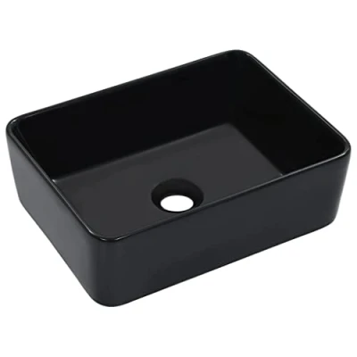 Image of vidaXL Ceramic Wash Basin Elegant, Modern Design High Gloss Finish, Black, Above Counter Installation, 40x30x13 cm