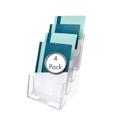 Image of Deflecto 4 Tier A5 Portrait Multi Tiered Literature Holder Pack of Multiple Pocket Magazine File Slanted Leaflet For Display Wall Organiser Rack
