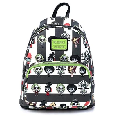 Image of loungefly Beetlejuice Chibi All Over Print Womens Double Strap Shoulder Bag Purse