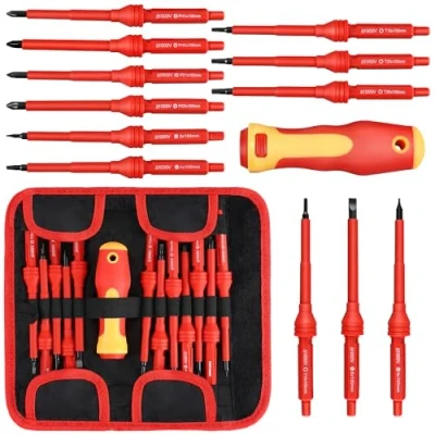 Image of MAXPOWER 12 Piece Insulated Electricians Screwdriver Set with Rubber Handle, Magnetic Tips 1000V Ideal for Electrical, Home and DIY Projects