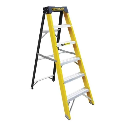 Image of Climb It Glass Fibre Swingback Stepladder; 3 Tread; 150kg Yellow/Black