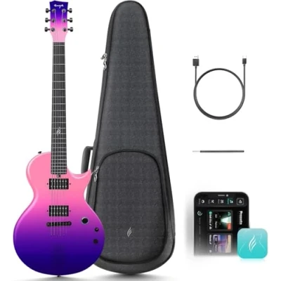 Image of Electric Guitar Nova Go Sonic Smart Carbon Fiber Guitarra with 10W Wireless Speaker, Onboard Presets, Charging Cable, Adjusting Wrench, and Gig Bag, Cosmic Purple