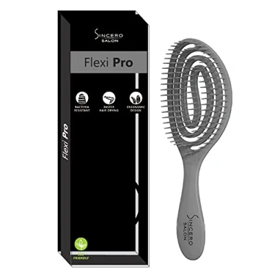 Image of Sincero Salon Flexi Pro Hair Brush Grey Detangle Blow Dry for Curly Wet Styling Easy to Clean Brushes Drying Detangler