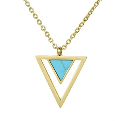 Image of Morella Women&#039;s Necklace with Pendant Double Triangle Turquoise Golden Stainless Steel in Velvet Bag